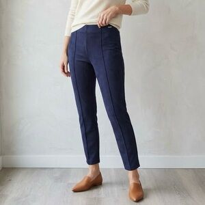 Mexx Navy Blue Faux Suede Tapered Pants Front Seam Detail Quite Luxury Slimming